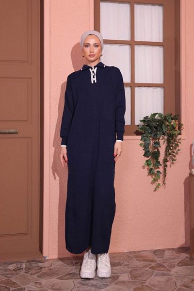 HİFADEN Women's Shirt Collar Buttoned Knitwear Dress