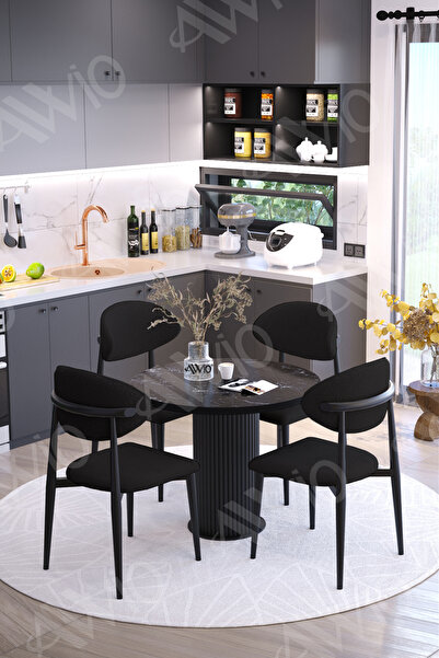 AVVİO Talex Bohem Ayak Siyah Polo Sandalye 90x90 Masa Sandalye Takımı