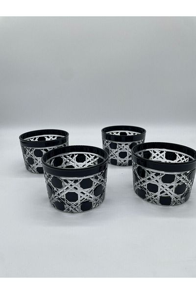 CS Home Design Black Straw Patterned 4-Piece Snack Bowl and Bowl Set