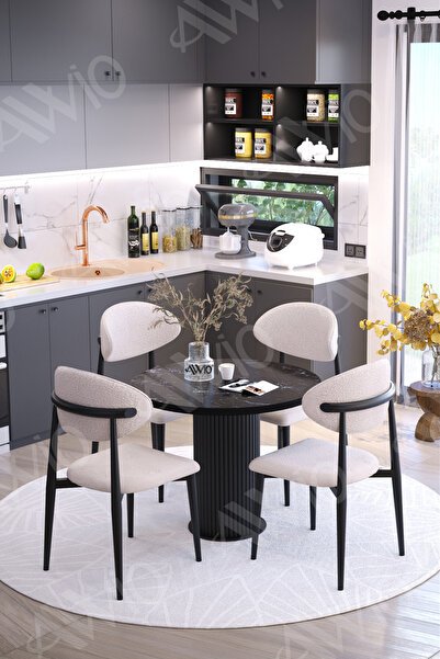 AVVİO Lyon Bohem Ayak Siyah Polo Sandalye 90x90 Yemek Masası Mutfak Masası Ma...