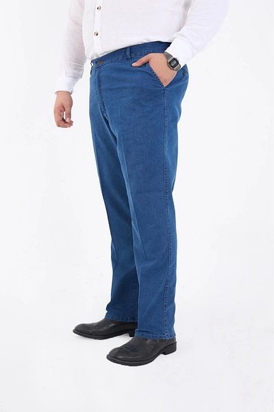 PHANTOM JEANS Light Blue Plus Size Men's Cool High Waist Jeans Relaxed Fit Jean Denim