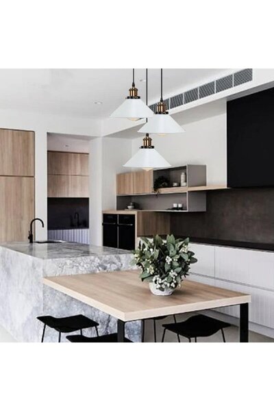 RİOLİGHT VİNTAGE,RUSTİK,RETRO 3XE27 BEYAZ BAŞLIK METAL SARKIT AVİZE ÇAP:30CM ŞAPKA ÇAPI:23CM