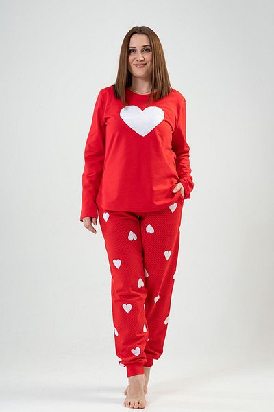 VİENETTA Cotton Women's Plus Size Long Sleeve Pajama Suit, 203024