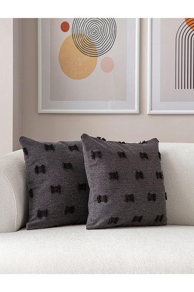 Ottoson 2-Piece Decorative Polka Dot Linen Fabric Throw Pillow Cover 43X43 Black