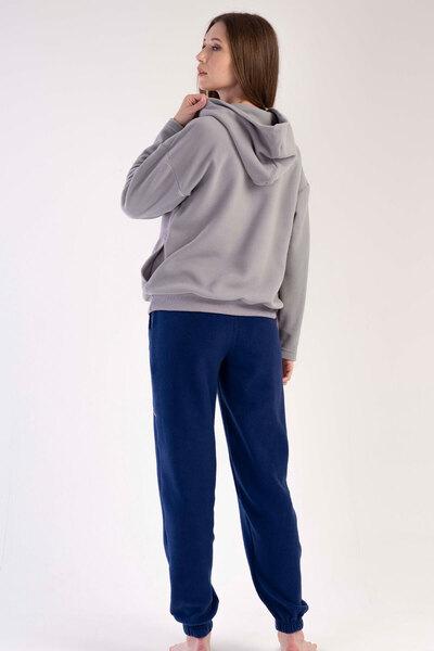 VİENETTA Γυναικεία φόρμα πιτζάμα με μακρυμάνικη τσέπη με κουκούλα από φλις, μισό φερμουάρ, 303049