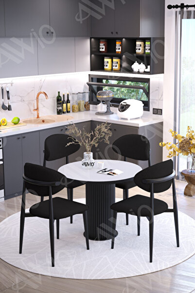 AVVİO Talex Bohem Ayak Siyah Polo Metal Sandalye 90x90 Yemek Masası Mutfak Ma...