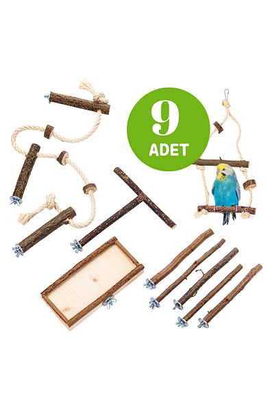 Alyones 9-Piece Basic Cage Equipment of Bird Accessories and Bird Toys