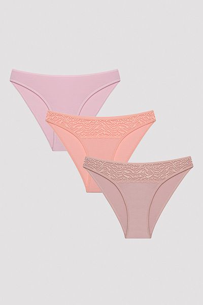 Penti Chiloți slip multicolori din 3 piese Coral Vibes cu detaliu din dantelă