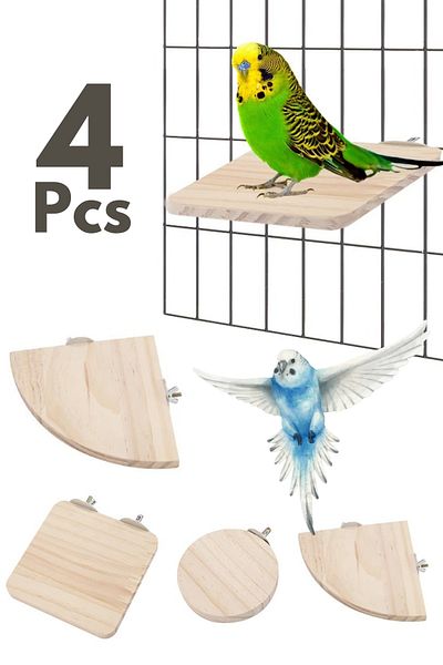 Alyones Set of 4 Pet Bird Parrot - Wooden Platform Hamsters and Small Animals Toy