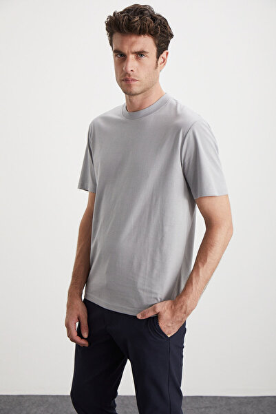 GRIMELANGE Cultıvated férfi 3 részes vastag texturált normál 100% organikus pamut Ind/zöld/szürke póló