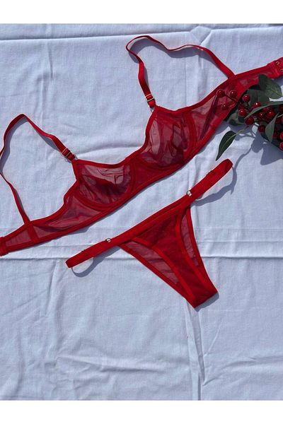 BLUE AVCI LINGERIE Red Underwire, Tulle Bralet Set