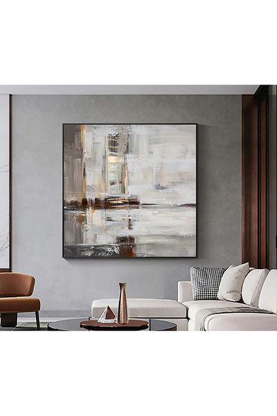 Linacci Set de pictură pe sticlă cu cadru metalic negru unic, gri abstract, bej