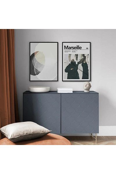 Linacci 2-piece Painting Modern Abstract Poster Glass Set with Black Metal Frame
