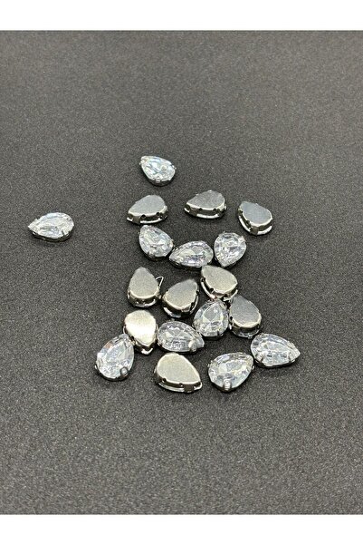 BEİLYS COSMETİCS & ACCESSORY 10x14 mm Damla Gümüş Kasa Beyaz Kristal Taş Kasa...