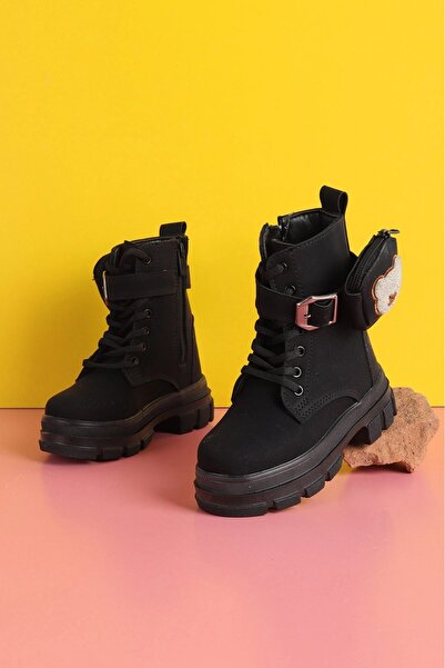 AYBÜK PABUÇ Kız Çocuk Ayı Oyuncaklı Bagcıklı Fermuarlı İçi Yünlü Bot