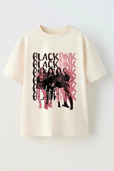 Kidmark Çocuk Modası تي شيرت بناتي برقبة دائرية مطبوع باللون الأسود والوردي