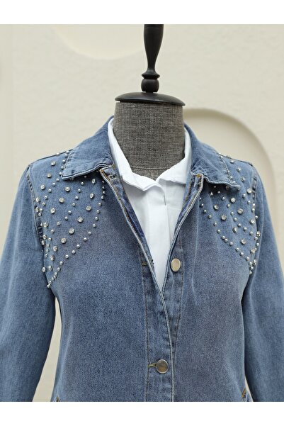 HİJABAYA Τζιν μπουφάν με τσέπες με κουμπιά με μεγάλη πέτρα