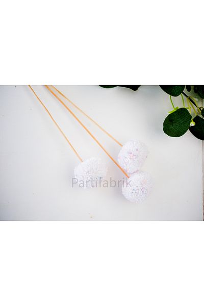 Partifabrik زخرفة كعكة بومبوم لون أبيض 3 قطع 20 سم صوف بومبوم