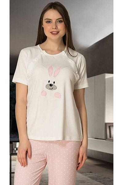 by İGP Pink Cotton Maternity Short Sleeve Pajama Set