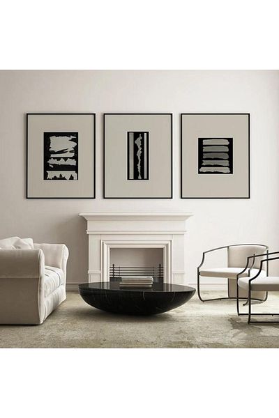 Linacci 3 pcs Black Metal Frame Gray Black Geometric Glass Table Set