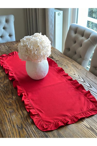 Decamor home Linen Textured Care Free Stain Resistant Vintage Full Frilly Red Runner