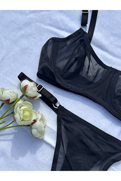 BLUE AVCI LINGERIE Set de sutien din tul cu sârmă neagră