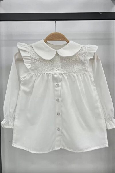 Kidmark Çocuk Modası قميص بناتي بياقة مطرزة بالدانتيل