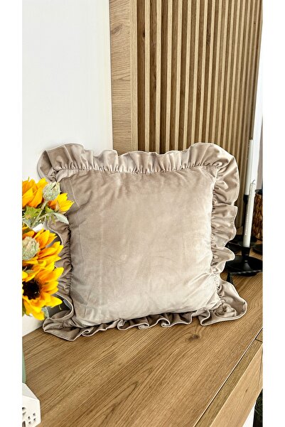 Decamor home Velvet Frilly Stone - Gray Vintage Throw Pillow Cover