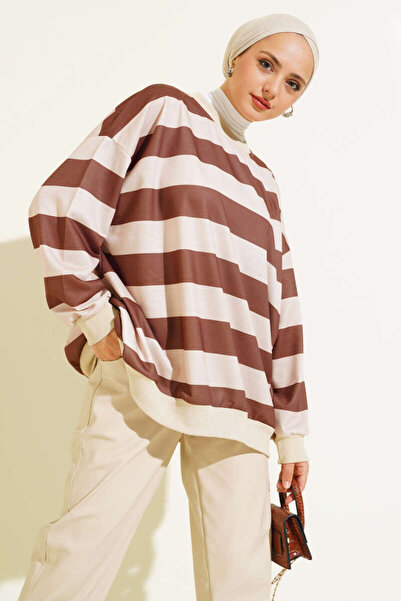 VOLT CLOTHİNG تونيك نسائي مخطط أفقي كبير الحجم