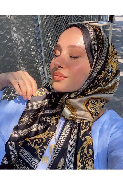 Webinay Home Imported Silk Voile Shawl 200 X 90 cm Premium Black - Gold