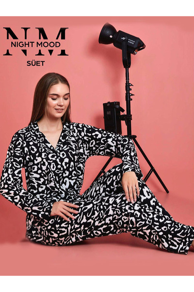 DK İÇ GİYİM طقم بيجامة من جلد الغزال بأزرار أمامية