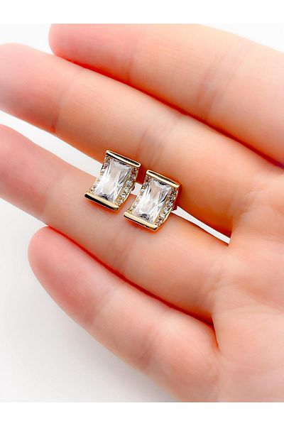 Trinos Steel Earrings Mini Zircon Baguette Jewelled Earrings