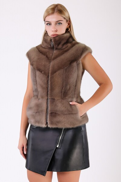 Leather Club Bej Pastel Mink Kürk Yelek