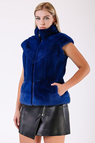 Leather Club Okyanus Mavi Mink Yelek