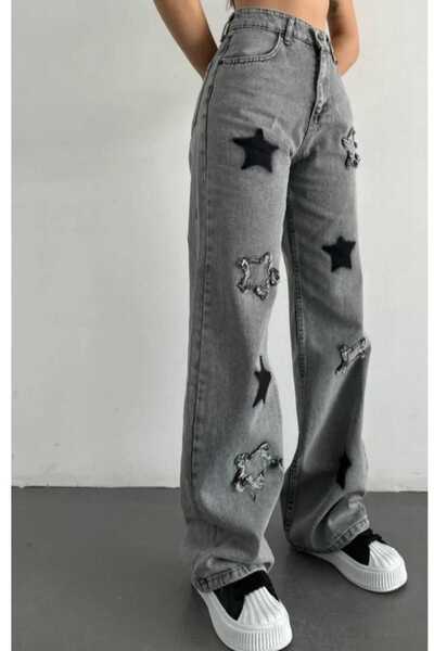 DENİKK Yudoowear, stars 3 siyah yildiz desenli denim pantolon.