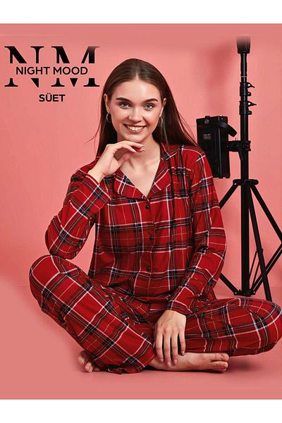 DK İÇ GİYİM Suede Front Buttoned Pajama Set