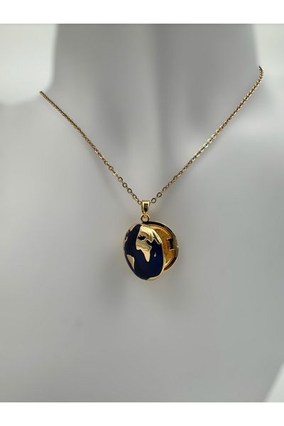 GLAURA Steel Gold Openable World Necklace |   Stainless Steel