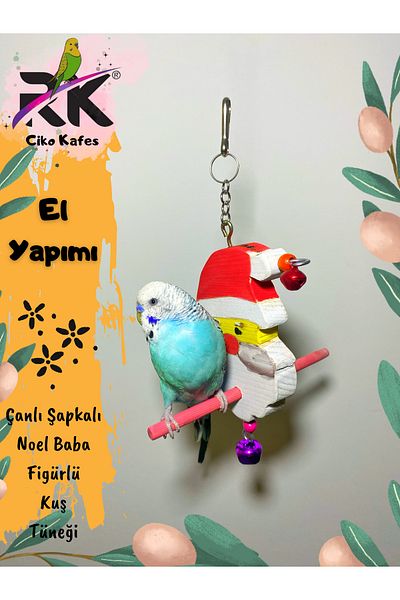 Ciko Kafes Santa Claus Figured Bird Perch with Hat and Bells