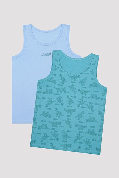 Penti Boy's Dino Patterned 2-Piece Colorful Undershirt Set