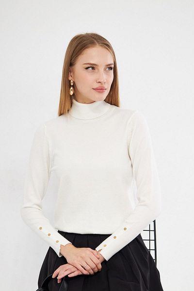 Irmak Kerekli Women's Ecru Sleeve Snap Turtleneck Sweater 1050