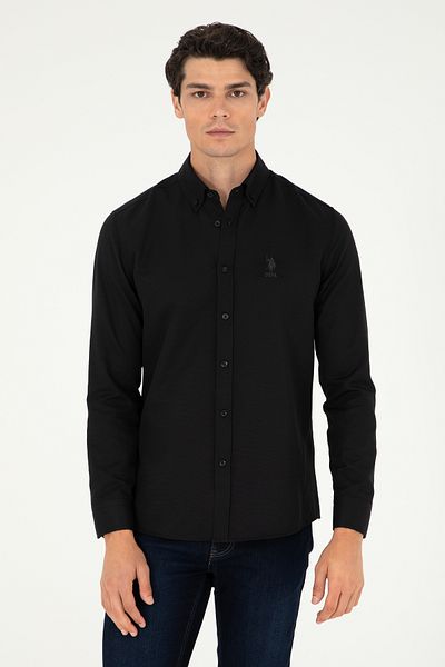 U.S. Polo Assn. Ανδρικό μαύρο μακρυμάνικο πουκάμισο Basic 50293427 -VR046