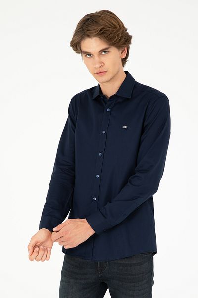 U.S. Polo Assn. Ανδρικό μακρυμάνικο πουκάμισο μπλε Navy Basic 50293948 -VR033