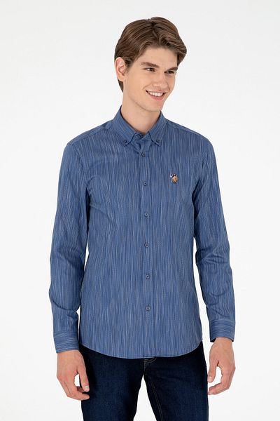 U.S. Polo Assn. Ανδρικό μπλε μακρυμάνικο πουκάμισο 50292418 -VR212