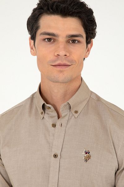 U.S. Polo Assn. Мъжка базова риза с дълъг ръкав в цвят каки 50293847-VR027
