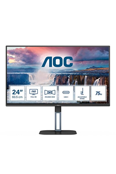 Aoc 24V5C/BK 23.8" 75Hz 1Ms HDMI+DP+USB-C FullHD FreeSync IPS Pivot Vesa Monitör