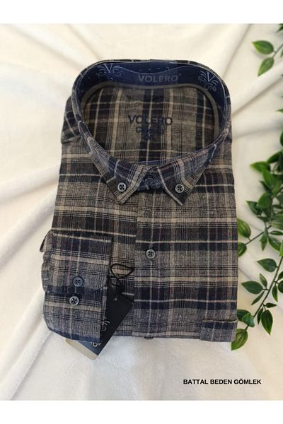 DENİZLİFE Battal Xl-4Xl Dad Single Pocket Classic Cut Thick Lumberjack Winter Shirt