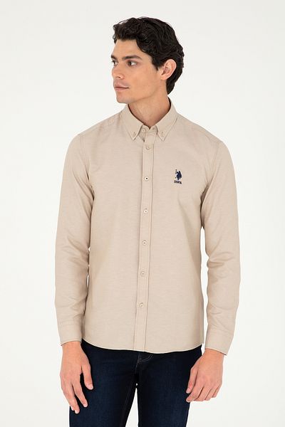 U.S. Polo Assn. Ανδρικό μακρυμάνικο πουκάμισο Basic Sand 50293427-VR085