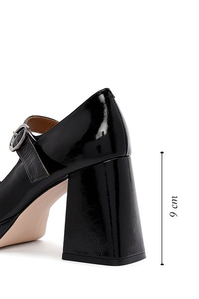 Derimod Women's Black Buckle High Thick Heeled Leather Mary Jane Shoes 24Wfd133016
