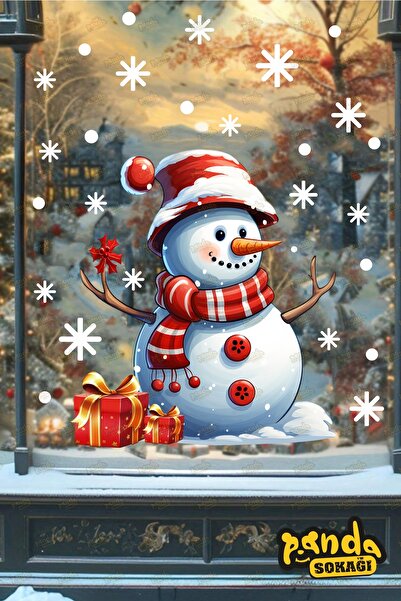 PANDA SOKAĞI Сніговик і сніжинки Новорічні наклейки для прикрашання будинку, ...