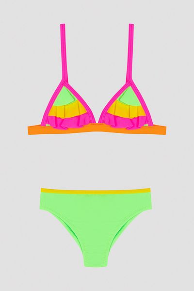 Penti Multicolored Girl's Colorful Frill Triangle Bikini Set